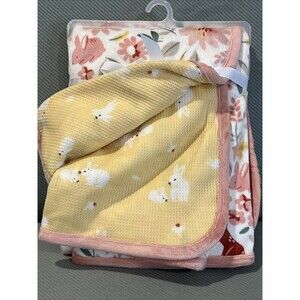 Modern Moments by Gerber Baby Blanket Pink Flower Yellow Thermal Bunny Fox New